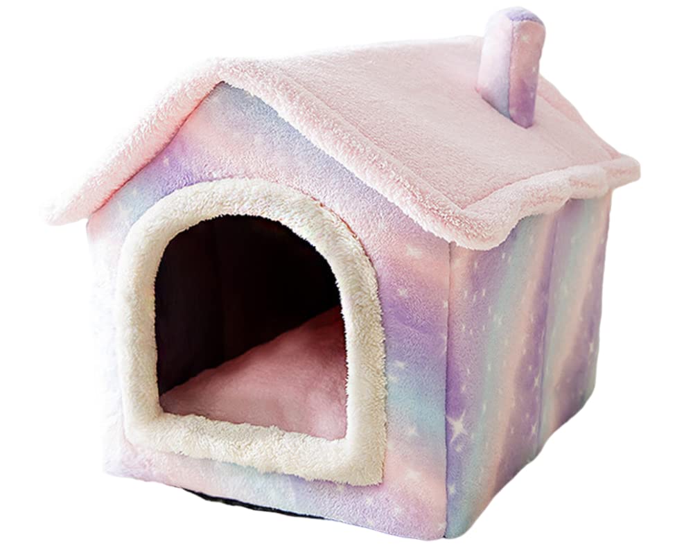 SEOUGEE Dog House, Portable Cat Kennel Bed Indoor with Removable Cushion, 3 In 1 Washable Pets Bed Cave, Removable and Foldable Non-Slip Warm for indoor Pets Puppy Kitten Rabbit
