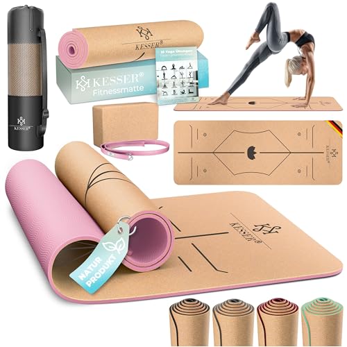 KESSER® Yogamatte Kork Inkl. Tragegurt Tasche & Yoga-Block...