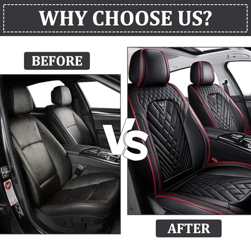 Image of Car Seat Covers Front Seats for Kia Telluride 2020-2026, Anti-Slip Full Coverage Car Seat Covers, Waterproof Nappa Leather Car Seat Cover Sets(2 Seats /Black Red)