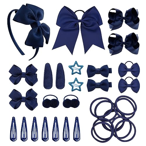 SKHAOVS 33 piezas Azul Gomas Pelo Niña Ganchos para el pelo para bebés y niñas mini lazo Elástica Mini Bandas de Pelo Lazos de Pelo bandas para el pelo para niñas y niños pequeños (Azul)