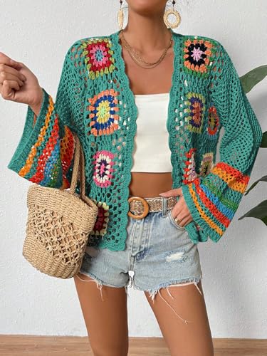 Image of SHENHE Women's Floral Crochet Cardigan Hollow Out Open Front Long Sleeve Cardigan Sweater