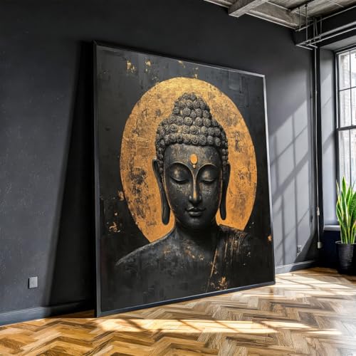 Tableau Bouddha 55x55 cm avec cadre intérieur pour décoration zen