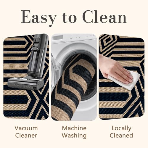 Alfombra de pasillo Capslpad de pelo bajo resistente lavable estilo yute 7