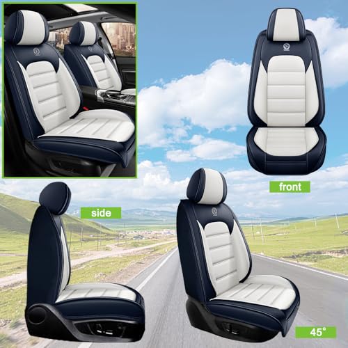 Image of Seat Covers for Subaru Outback 2006-2024,2PCS Nappa Leather Car Seat Covers,Waterproof Seat Protectors Auto Seat Covers,Breathable Nonslip Interior Cover Seats for Cars(Blue and White)