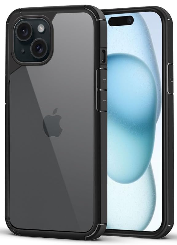 Mr. Case Transparent case with Silicone Frame Back Cover for iPhone 15 | Shockproof Transparent Hard Back Shockproof Bumper - Transparent (Black Border) (B0CWHCTPV4) Amazon Price History, Amazon Price Tracker