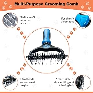 Pret  lively 2 in 1 pet hair dematting tool tough mats and tangles undercoat rake comb dogs cats rabbits hairy pets holiday gift professional grooming brush for deshedding extra wide blue   cucciolini doodles