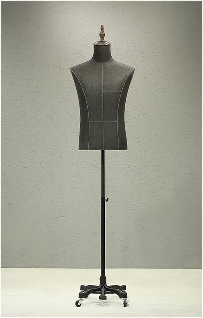 Dress Form Female Mannequin Torso Grey Male Dress Form Mannequin Torso Body Bust Cotton With Black Metal Adjustable Tripod Stand For Clothing Dress Jewelry Display Mannequin Body,Square Base