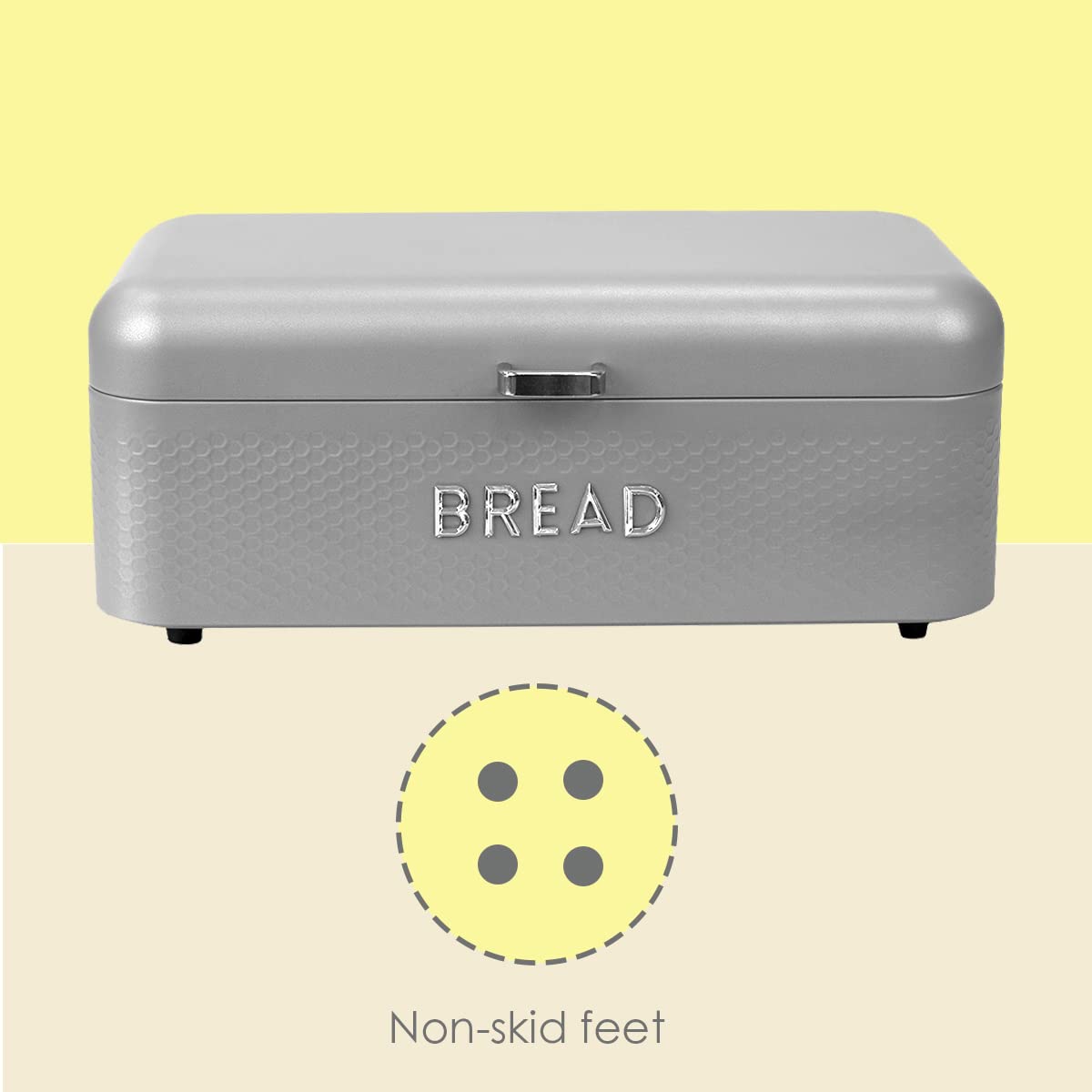 Home Basics BB45939 Küchenarbeitsplatte, Metall, (grau) belüftet mit Scharnierdeckel | große Brotbox | hält Brote, Bagels, Croissants frisch, SOHO Grey