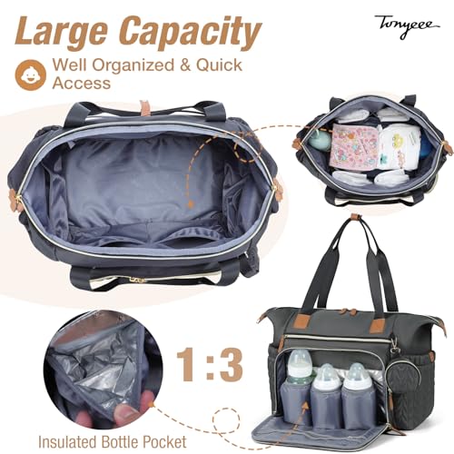 Tonyeee Wickeltasche mit Schnullertasche und Wickelunterlage, Wickelrucksack Multifunktions-Babytasche für Große Reisewindeltasche für Mama und Papa, isolierten Taschen-Dunkelgrau