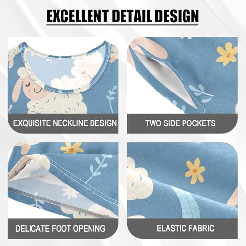 ALAZA Cartoon Animals Sheep Blossom Pajamas Short Sleeve 2 Piece Sleepwear Top and Bottom Pajama Set Unisex4