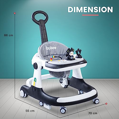 Image of Baybee Magnum 2 in 1 Baby Walker for Kids, Round Kids Push Walker with Parental Handle & Height Adjustable, Foldable Activity Walker for Baby with Musical Toy Bar for 6-18 Months Boys Girls (Black 1)