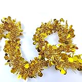 RIIPOO Tinsel Garland Decorations, Multicolor Thick Tinsel Twist Garland, for School Wedding Birthday Xmas Halloween Parade Floats Parties,6.6 Feet (Golden)
