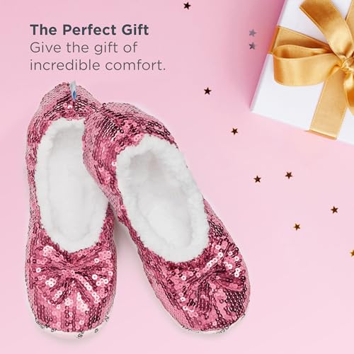 image for Snoozies Ballerina Bling Metallic Shine Slippers | Sequin House Shoes 