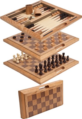 Chambers Street Wooden Chess, Checkers & Backgammon Combination