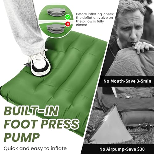 ropoda Upgraded Extra Thickness 6\'\' Inflatable Sleeping Pad with Pillow, Built-in Foot Pump, 77\'\'*27\'\' Camping Pad with Carry Bag, Ultralight & Compact Camping Mat Pad for Hiking, Green - Thumbnail 3
