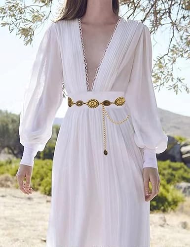 Topacc Western Metal Oval Concho Chain Belt For Women Bronze Waist Cowgirl Belt For Dresses Jeans #TOP5