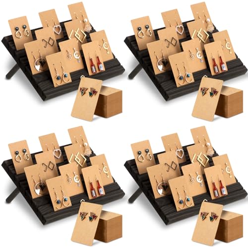 Wood earring display stand set with cards