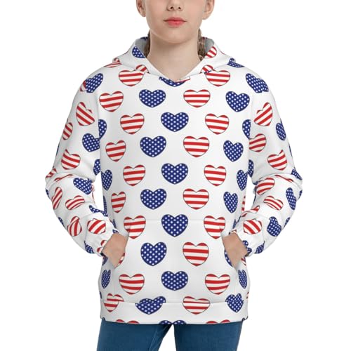 Heart Shaped American Flag Kid Hoodies Boys Sweatshirts Girls Pullover with Pocket