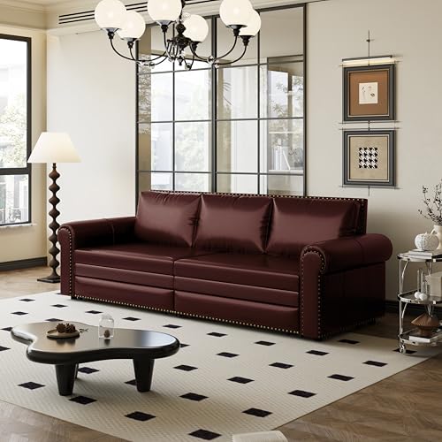 93.7"King Size Pull Out Sofa Bed, 3-in-1 Faux Leather Convertible