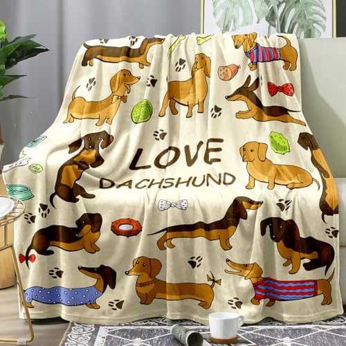 Famitile Dachshund Blankets, Weiner Dog Blanket, I Love Dachshunds Blanket for Adults Super Soft Dachshund Gifts for Dog Lovers (Dachshund 7, 47" x 60")