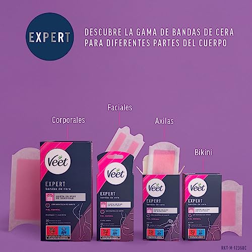Miniatura 6 de Veet Expert Bandas de Cera Fría Depilatoria para Depilación de Piernas y Cuerpo, con Manteca de Karité, 16 tiras (Paquete de 2)