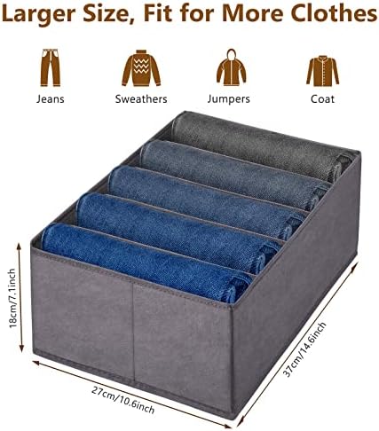 wsryx Drawer Organisers, Foldable Wardrobe Storage Organiser Set of 4, Fabric Drawer with Dividers Closet Box for Clothes, Jeans, Underwear, Bra, Sock, Ties, T-shirt, Belts, Makeup (Grey) (GREY 4)