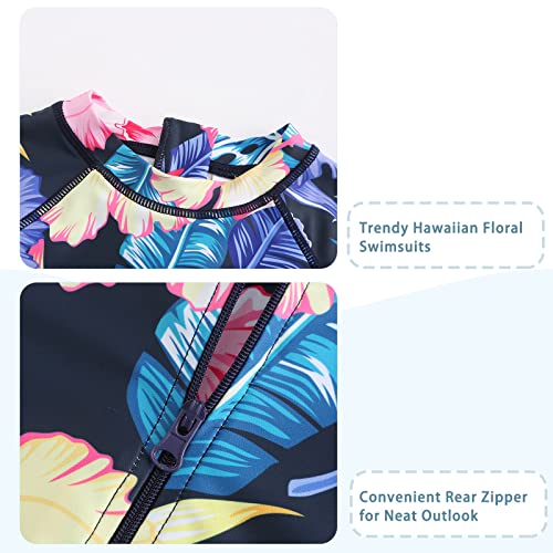 Image of Girls One Piece Swimsuits Long Sleeve Rash Guard for Kids Girls Hawaiian Swim Shirts UPF 50+ Sun Protection