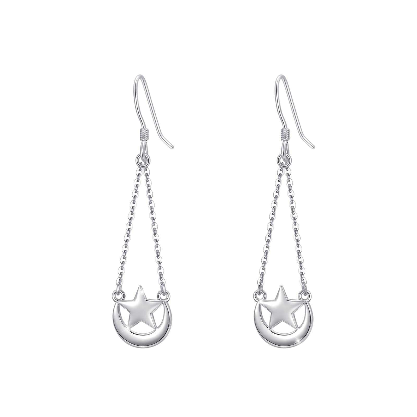 Orecchini a Forma di Stella Lunare per Donna, Orecchini Pendenti a Forma di Stella a Mezzaluna in Argento Sterling 925 Orecchino a Gancio Luna Gioielli Regalo per La Laurea di Compleanno