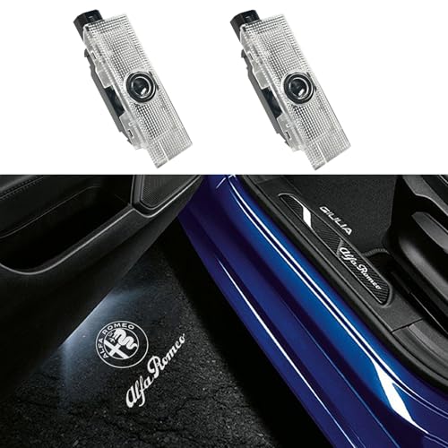 Door Lights Logo Projector Puddle Lights Ultra-Bright Welcome Step Light Never Fade Puddle Lights Compatible with Alfa Romeo Giulia 952 Stelvio 949 Tonale Giulietta Accessories (White Logo Letter)