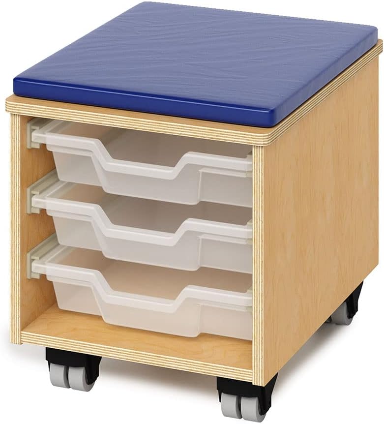 Whitney Brothers WB1811 Teachers Rolling Stool with Trays, Natural UV, 18.5x14.5x16.5
