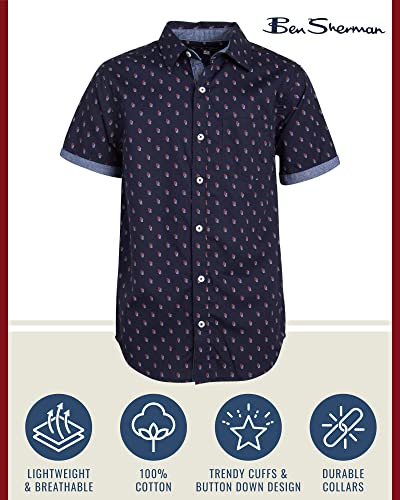 Ben Sherman Boys? Shirt ? Casual Short Sleeve Button Down Collared Shirt (Size: 4-18), Size 14-16, Navy Shapes #TOP1