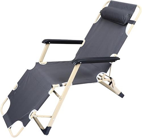 Portable Dual Purposes Folding Lounge Chair with Extendable Reclining Function Oxford Gray Rest Chair for Outdoor Indoor Use Space-Saving Folding