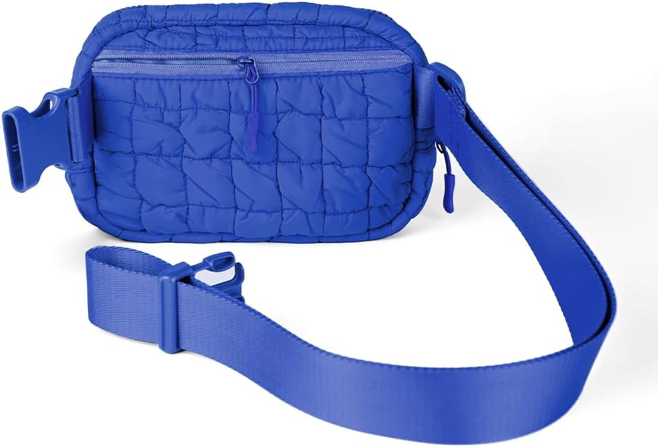 C.C Quilted Puffer Fanny Pack For Women Unisex - Daily Waist Crossbody Belt bag With Adjustable Strap (Cobalt Blue)