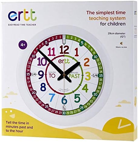 ertt Teaching Wall Clock - Learn The Time Wall Clock - Kids Analog Clock for Classroom, Playroom, Bedroom, Educational Room Decor - School Clock for Kids with Rainbow Face (29cm)