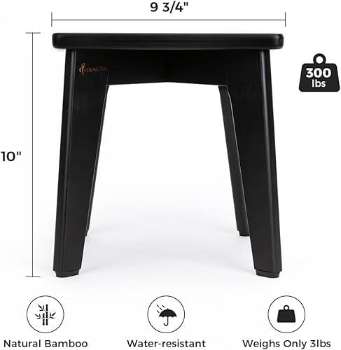 Miniatura 2 de StrongTek Taburete de bambú para ducha de baño (negro)