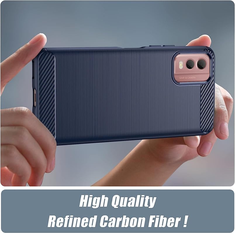 Image of NPRC Hybrid Ultra Slim Protective Case TPU Non-Slip Carbon Fiber Texture Shockproof Case Cover for Nokia C32 - Blue