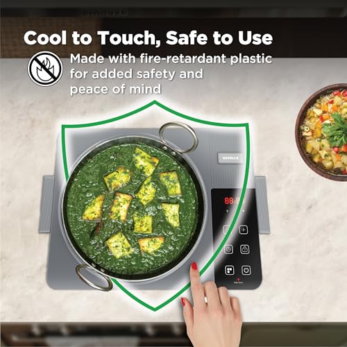 Image of Havells 2000W Hexo EZ HEAT Infrared Induction Cooctop with Digital Display| TC-20 with Grill| 6kV Surge Protection| Cool Touch Body| Fast Heating | 1 Year Door Step Warranty By Havells