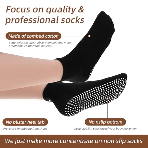 4 Pairs Non Slip Yoga Socks Anti-Skid Pilates Socks with Grips for Women Men Soccer Grippy Sock Cotton Barre Sock for Hospital Home One Size(Black)3