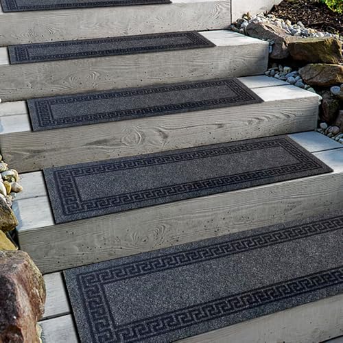 Aucuda 8.5 x 30 Outdoor Stair Treads for Dogs on Wooden Steps Spring Non Slip Stair Runner Rug Heat Insulation Rubber Backing Frame Staircase Mat Carpet for Indoor Grip Farmhouse. (6pcs)