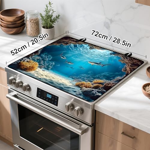 Image of Underwater World Stove Top Cover Retro Flower Gas Stove Top Cover for Home Decoration Kitchen Pad Non-Stick Washable Cooktop Covers Countertop Protector Keep Stove Clean 28 inchx20 inch