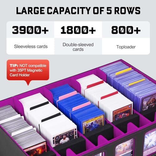 Image of ZLCA Trading Card Storage Box 5-Row with Handle, MTG Storage Box Holds 3900+ Cards with Commander Display, Top Loaders Organizer Case for TCG PTCG Sport Card(Black&Purple)