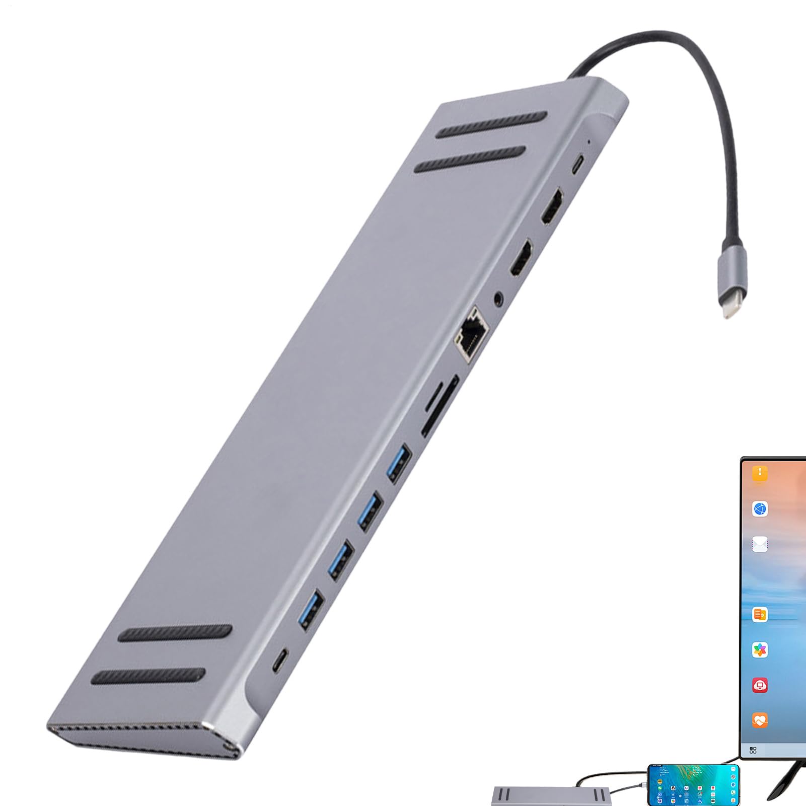 SuperSpeed Desktop Dock Tipo-C Splitter PC Extender | Adattatore multiporta USB, trasferimento dati SuperSpeed, plug-and-play, replicatore di porte per PC, laptop, telefono