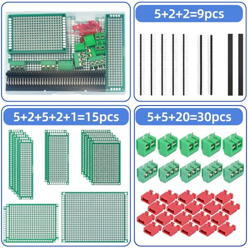 Image of 54 Pcs Double Sided PCB Perf Board Kit in 5 Sizes Perfboard Compatible with for Arduino DIY Soldering Circuit Protoboard