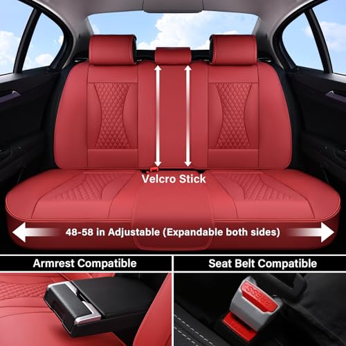 Image of Coverado Waterproof Nappa Leather Car Seat Covers Full Set 5-Seat Car Seat Protector Front & Rear Cushions Fit for Most Sedans SUVs Pick-up Trucks Red