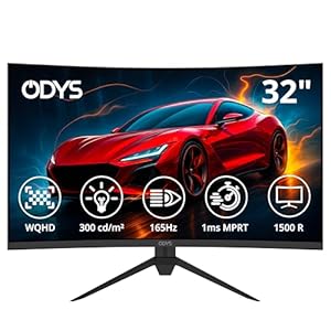 Odys XP32-32 Zoll (80 cm) WQHD Curved Monitor (2.560x1.440 Pixel, 165 Hz, 1ms Reaktionszeit (MPRT), AMD FreeSync, NVIDIA G-Sync kompatibel, Blaulicht Reduktion, HDMI, Display Port)