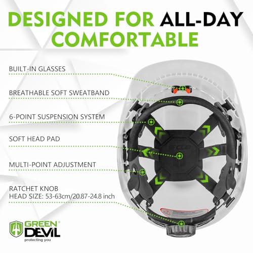Image of GREEN DEVIL Chainsaw Safety Protective Helmet Forestry Helmet with Build-in Visor Mesh Face Shield Ear Muffs 4 in 1 Ideal for Arborist Tree Work DIY Outdoor Logging Hard hat