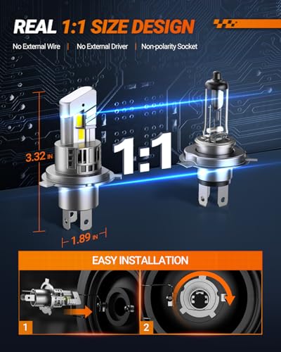 Image of SEALIGHT S1-Pro H4 LED Bulbs, 40000LM Ultra Bright, 6500K Cool White Fog Lights with Cooling Fan, Over 60000 Hours Lifespan, Quick Plug-N-Play Installation, 2-Pack