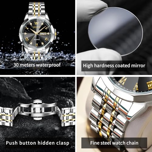 Image of OLEVS Mens Watches Analog Quartz Original Perfume Watch for Man Diamond Stainless Steel Waterproof Calendar Stylish Business Men's Branded Watches