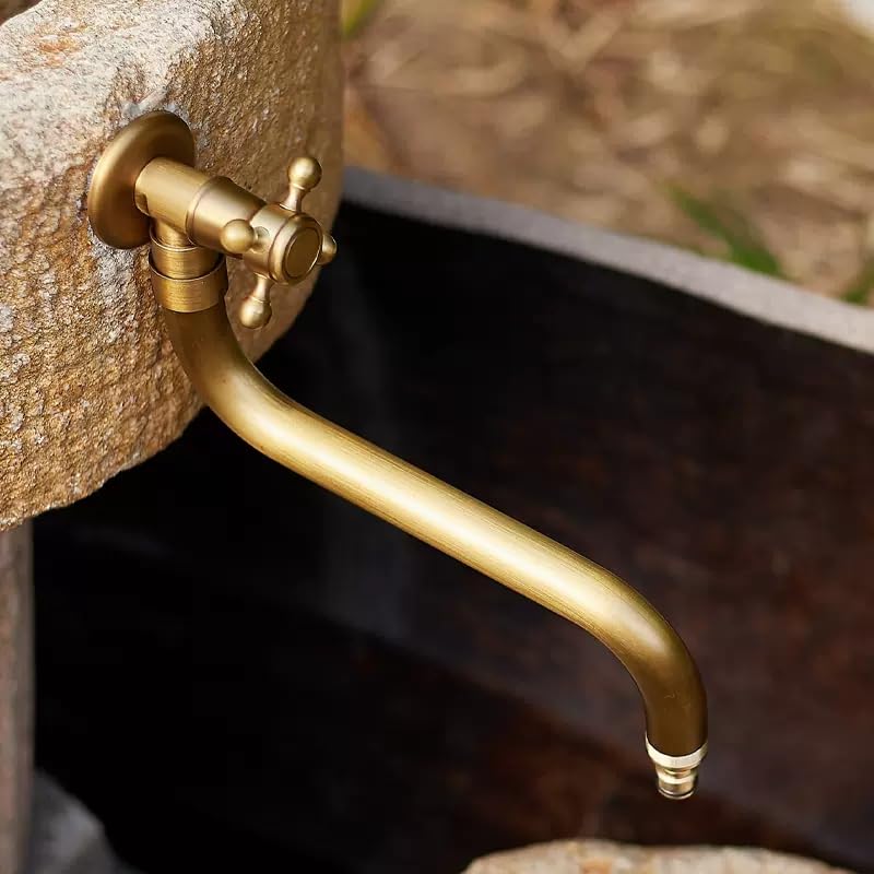 MOCHAMIK Robinet extérieur Mural en Laiton Total en Bronze Antique : Robinet d'eau Froide avec Bec Rotatif Commande à Levier (B)