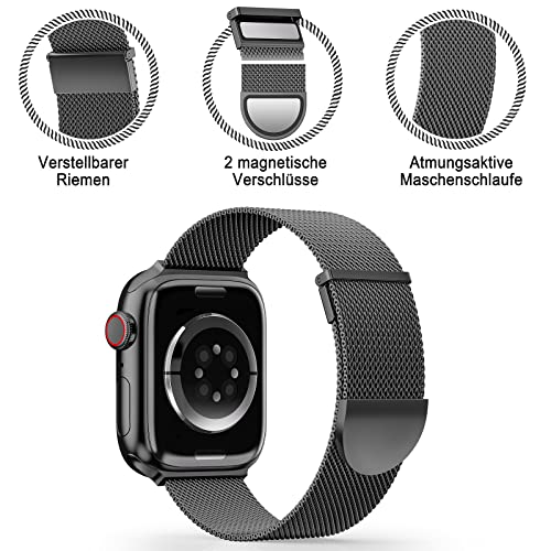 Ersatzarmband Kompatibel mit Apple Watch Armband 46mm 45mm 44mm 49mm 42mm Damen/Herren, Dual Magnetisch Einstellbar Armbänder für iWatch SE Series 10 9 8 7 6 5 4 3 2 1, Graphit Edelstahl Metall – Bild 4